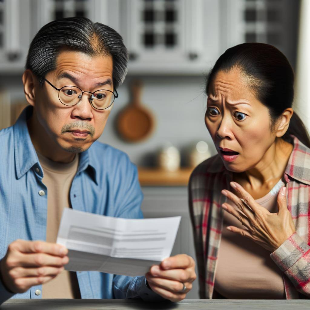 A middle-aged couple is shocked by a medical bill.