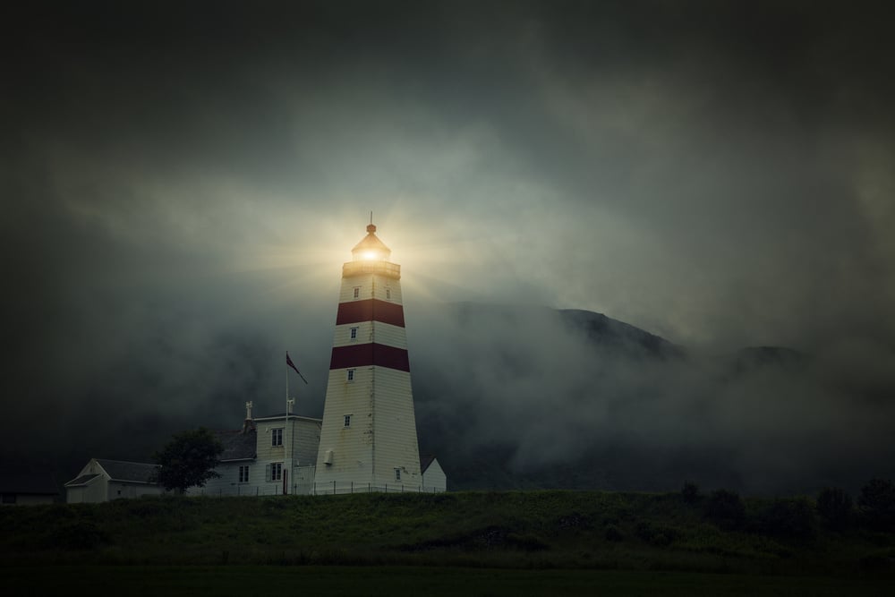 A lighthouse improving visibility in the fog.